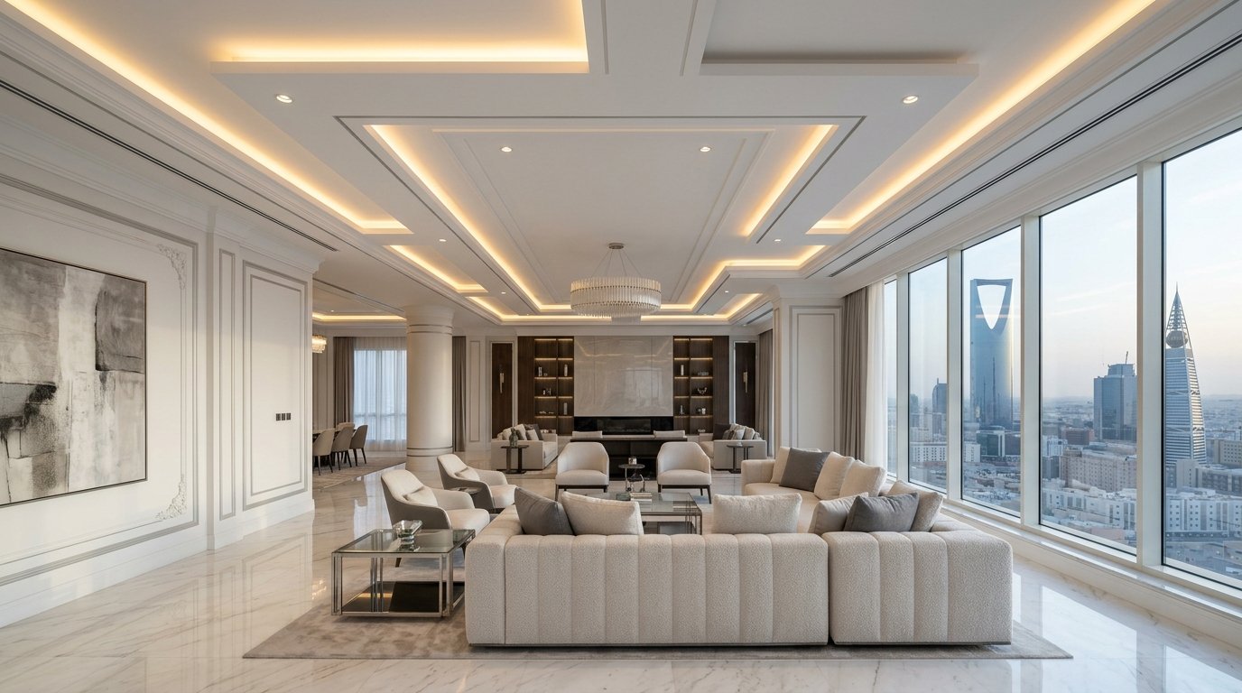 Finished Luxury Multi-Tiered Illuminated Gypsum Ceiling